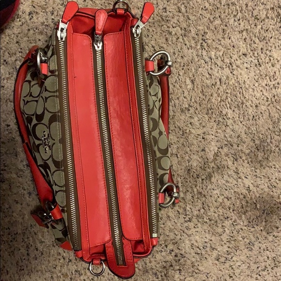 Coral & brown Coach purse with matching wallet - Picture 6 of 8
